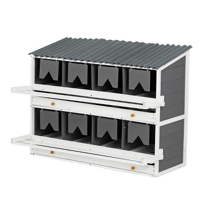 LAOTIES Wooden Chicken Nesting Boxes with 8 Compartments,Rollout Egg Collection,PVC Roof And Foldable Perches