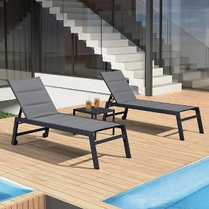 PURPLE LEAF Patio Chaise Lounge Set 2 Pieces Textilene Pool Lounge Chairs with Wheels Sunbathing Chair for Outdoor, Beach, Yard, Side Table Included - 1 of 4