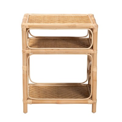 Baara Natural Brown Rattan Bohemian Nightstand with Shelves