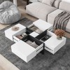 Lirago Unique Coffee Table 4 Hidden Storage Square Cocktail Table Extendable Sliding Top UV High Gloss Living Room Center Table 31.5x31.5 - 3 of 4