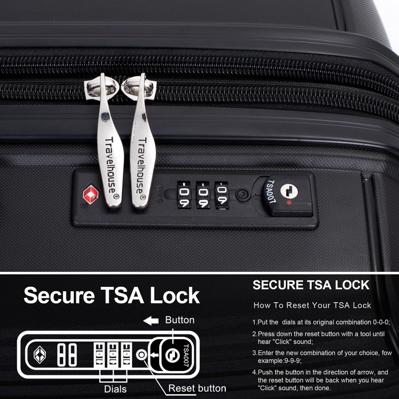 3 PCS Expanable Luggage Set, PP Lightweight Hardshell Spinner Wheel Suitcase with TSA Lock (20+24+28)-ModernLuxe, 5 of 13