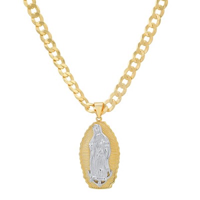 Steeltime 24" talian two tone 14k gold plated and sterling silver Our Lady Guadalupe pendant