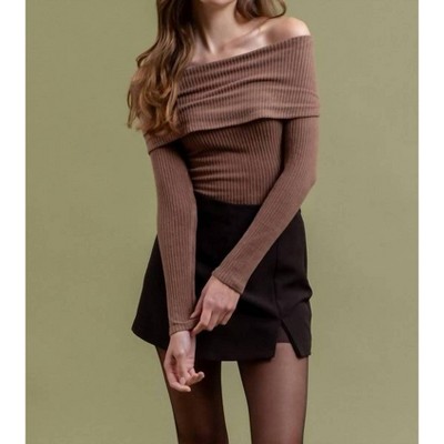 Women's Foldover Off The Shoulder Long Sleeve Top - LA MIEL