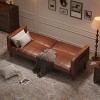 75" Futon Sofa Bed Convertible Sleeper Couch, Faux Leather Loveseat, Mid-Century Modern Small Sofa with Recliner & Twin-Size Flat Bed, Brown - 4 of 4