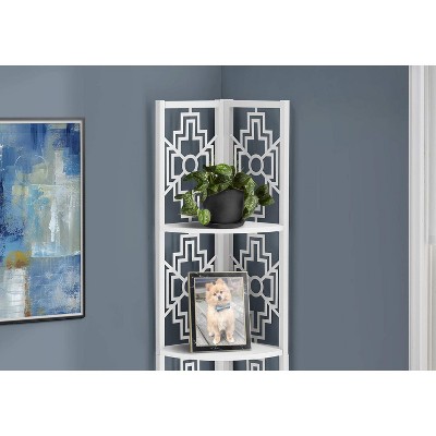 Transitional White Wood Corner Etagere Bookcase, 61.5"H