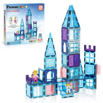 PICASSO-TILES 72 Pc Magnetic Tiles Ice Castle Theme, Educational Building Blocks, STEM Toy for Kids