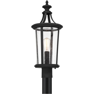 John Timberland Leto 24 1/2" High Modern Outdoor Post Light Fixture Pole Porch House Exterior Weatherproof Black Metal Clear Seeded Glass Shade