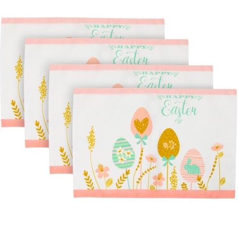 Northlight Set of 4 Pastel Eggs "Happy Easter" Floral Placemats 18" - image 1 of 4