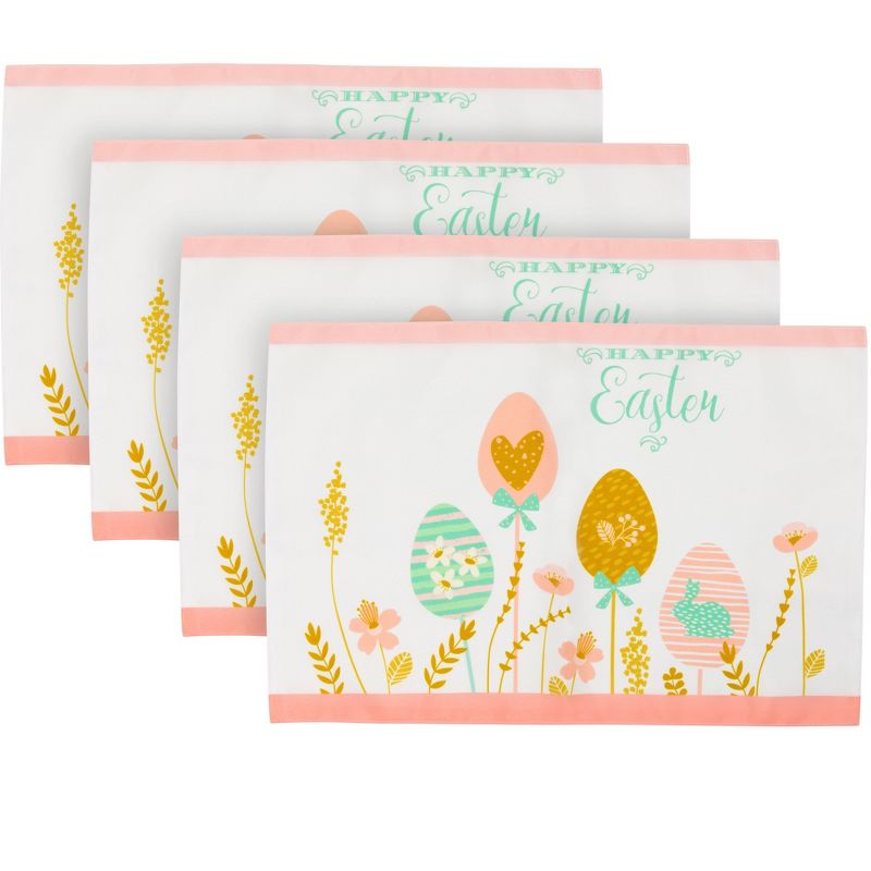 Northlight Set of 4 Pastel Eggs "Happy Easter" Floral Placemats 18", 1 of 7