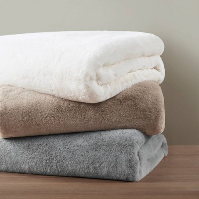 Ivory Faux Fur Reversible Throw with Velvet Reverse