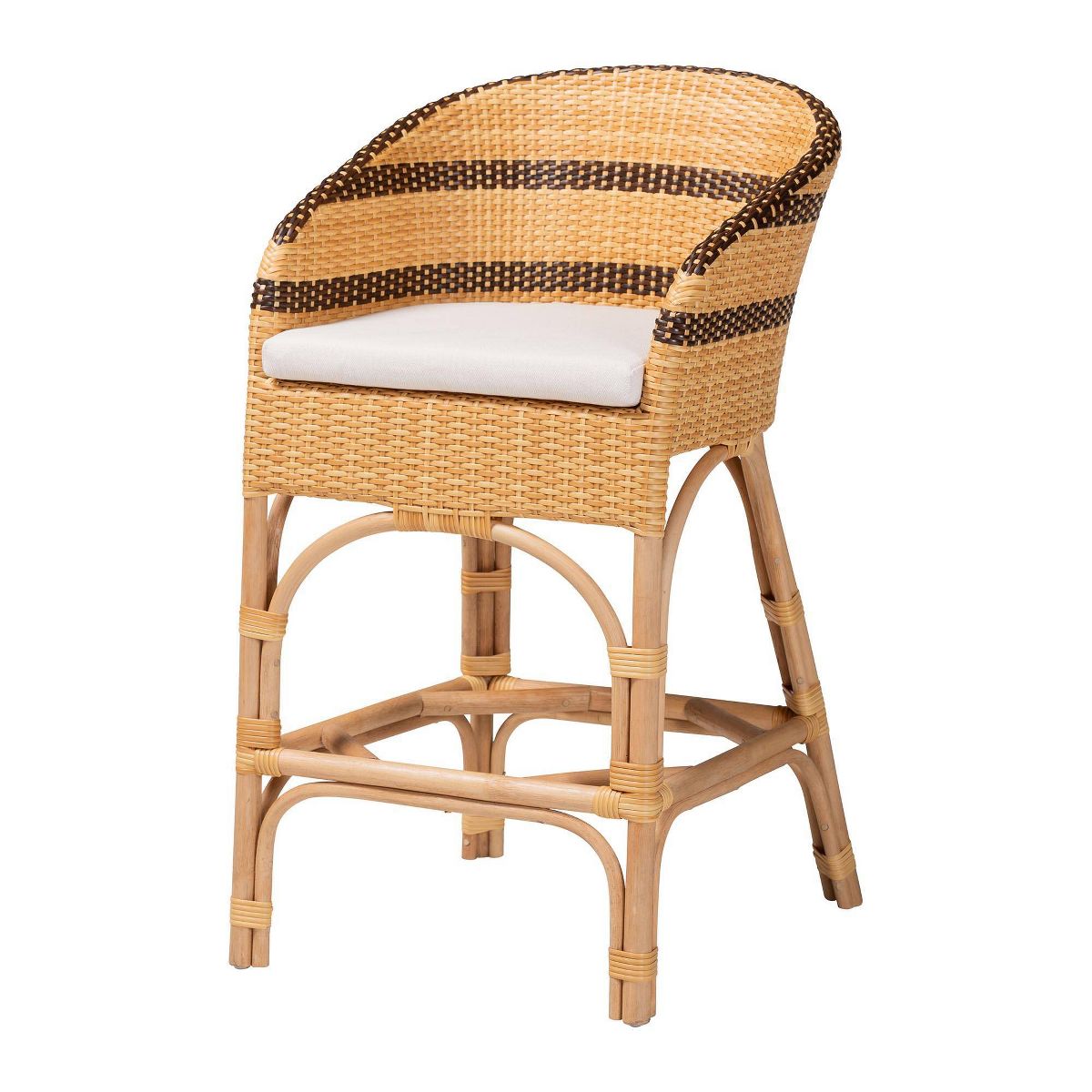 bali & pari Elma Rattan Counter Stool with Cushion Natural Brown/Dark Brown - thumbnail 7