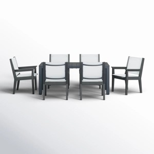 6 Piece Planked Wood Outdoor Dining Set Woven Performance Weave Chairs & Rectangular Table - 1 of 4