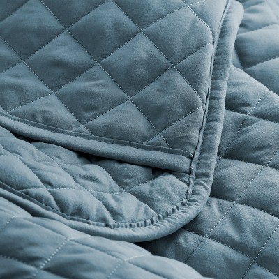 Coronet Blue Diamond Stitched Microfiber Full/Queen Coverlet Set