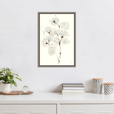 Summer Cotton Blooms on Canvas with Gray Frame