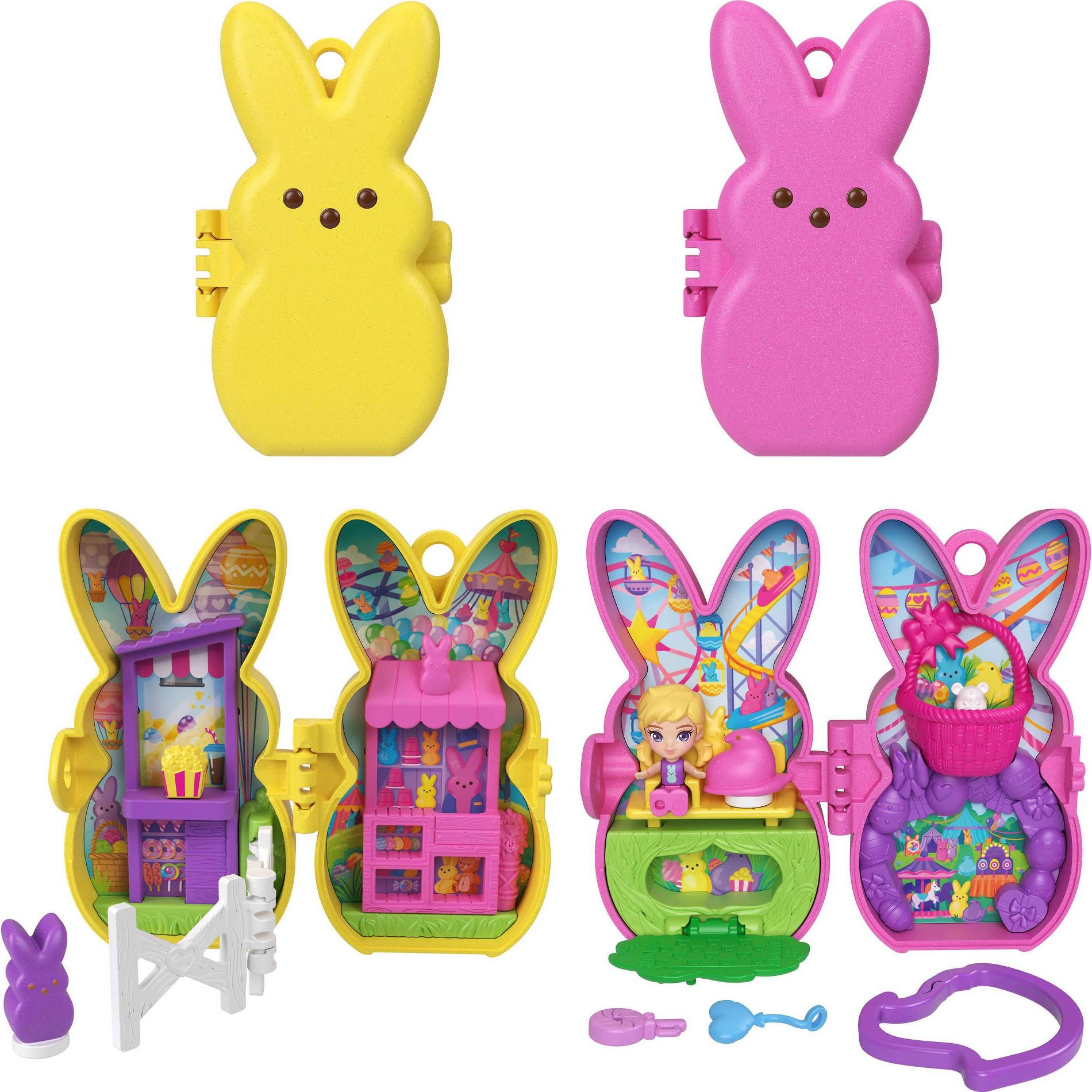 Polly Pocket Peeps, Doll & 2 Playsets with 7 Themed Accessories, Compact Travel Toy with Keychain Clip