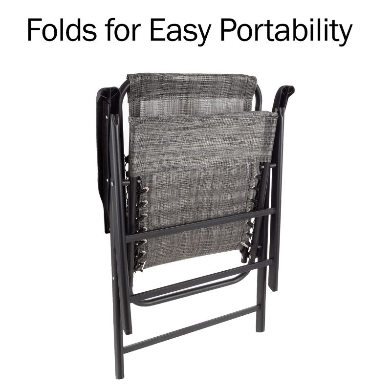 Pure Garden Folding Lounge Chairs – Portable Camping or Lawn Chairs, Gray, Set of 2, 4 of 9