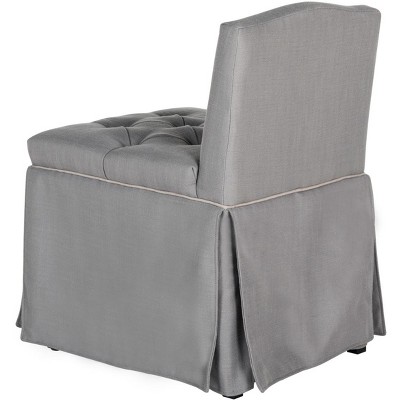 Transitional Grey and Taupe Wood Vanity Chair with Button Tufted Seat