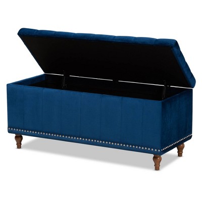 Elegant Navy Blue Velvet 42" Tufted Storage Ottoman Bench