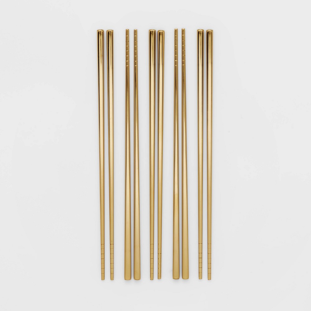 Photos - Other Appliances 5pk Chopstick Set Gold - Threshold™: Stainless Steel, Traditional Style, Reusable, Dishwasher-Safe, 9.25" Length