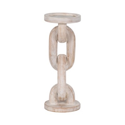 Mango Wood Candle Holder with Sculptural Chain Link Design, Modern Decorative Single Taper or Pillar Candle Stand