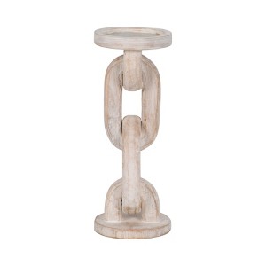 Mango Wood Candle Holder with Sculptural Chain Link Design, Modern Decorative Single Taper or Pillar Candle Stand - 1 of 4