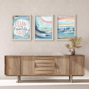 Americanflat Coastal Motivational (Set Of 3) Ocean Is My Favorite Color By Jetty Home Framed Triptych Wall Art Set