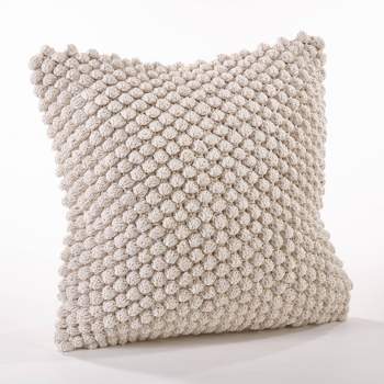 20"x20" Oversize Down Filled Crochet Pom-Pom Square Throw Pillow - Saro Lifestyle