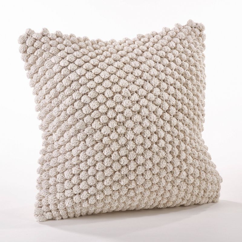 20"x20" Oversize Down Filled Crochet Pom-Pom Square Throw Pillow - Saro Lifestyle, 1 of 8