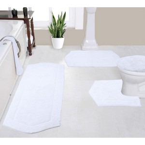 Waterford Collection Tufted Bath Rug, Extra Soft and Absorbent, Non-Slip Plush Bath Carpet, Machine Wash, bath rug for Bathroom, 4 Piece Set, White - 1 of 4