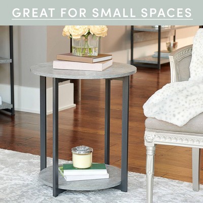 Greystone Faux Concrete & Black Metal Round 2-Tier End Table