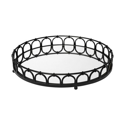 HomeRoots 20" Black Round Metal Indoor Outdoor Serving Tray With Handles