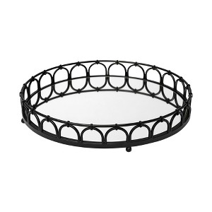 HomeRoots 20" Black Round Metal Indoor Outdoor Serving Tray With Handles - 1 of 4