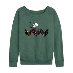 Women's - Peanuts - Snoopy Skating Pattern Lightweight French Terry Wide Neck Long Sleeve Graphic Shirt - 1 of 4