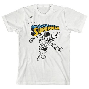 Superman Lineart Crew Neck Short Sleeve White T-shirt Toddler Boy to Youth Boy - 1 of 3