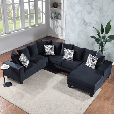 110" Sectional Sofa Couch, Velvet Upholstered U Shape Corner Couch with Pillows-ModernLuxe