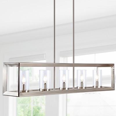 Anna 38.5" Nickel Linear 5-Light LED Glass Pendant