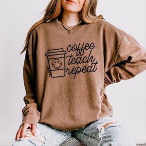 Simply Sage Market S.W.Smiley Coffee Teach Repeat Lightweight Garment Dyed Sweatshirt - 1 of 4