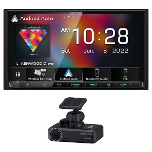 Kenwood DMX9708S Double DIN Infotainment System Compatible With Apple CarPlay & Android Auto with a Kenwood DRV-N520 Drive Recorder - 1 of 4