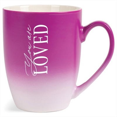 Elanze Designs You Are Loved Two Toned Ombre Matte Pink and White 12 ounce Ceramic Stoneware Coffee Cup Mug