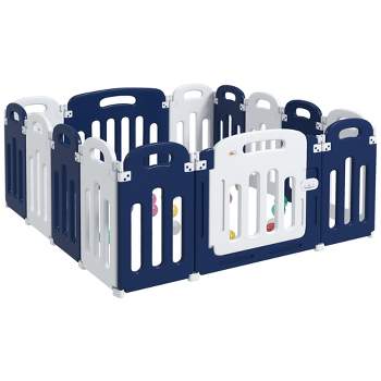 Qaba Baby Playpen, Sturdy Safety Play Yard, Foldable Baby Playard, Kids Activity Center with Anti-Slip Base