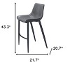 HomeRoots Set of Two 30" Dark Gray And Black Faux Leather And Steel Bar Height Bar Chairs - 3 of 4
