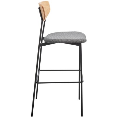 Mid-Century Saddle Style Oak and Grey Leather Barstool