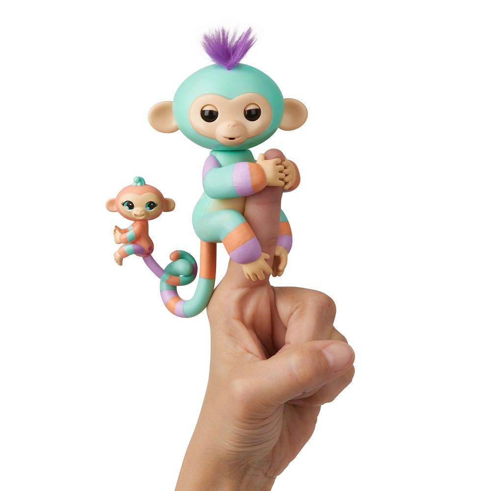 Fingerlings Baby Monkey BFFs - Danny (Turquoise) & Tevin (mini) Interactive Pet by WowWee