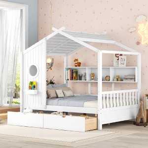 Whisen Twin Size House Bed & Kids Bed, Playhouse Bed with 2 Drawers, Storage Shelf - 1 of 4