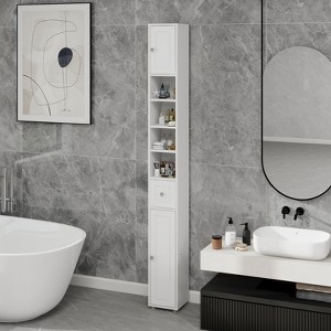 CAVINAS 71"Tall Slim Bathroom Storage Cabinet,Space Saving Freestanding Cabinet with 4 Cubbies,2 Doors&1 Drawer for Bathroom,Living Room,Bedroom,White - 1 of 4