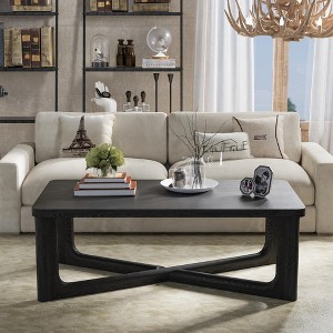 PexFix 50" Modern Coffee Table Rectangular Farmhouse Solid Wood Coffee Table with Cross Sturdy Legs Center Table for Home Office Living Room Black - 1 of 4