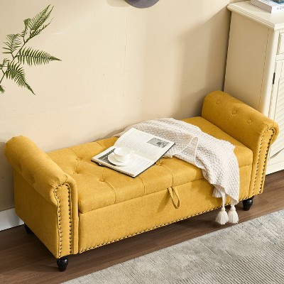 CAVINAS Modern Rectangular Upholstered Ottoman Bench with Storage,Button Tufted Storage Ottoman for Living Room