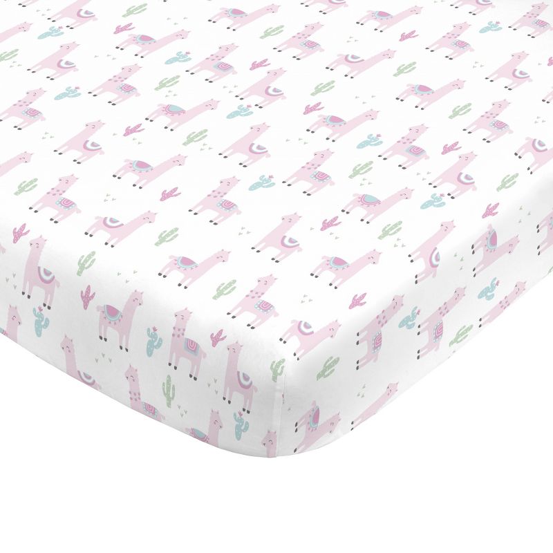 NoJo Super Soft Pink Llama Nursery Mini Crib Fitted Sheet, 1 of 4