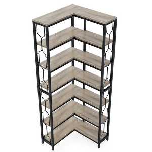 Resenkos Bookshelf, Bookcase Standing Shelf Unts,7-Tier Corner Bookshelf, Industrial Corner Etagere Bookcase,Gray - 1 of 3