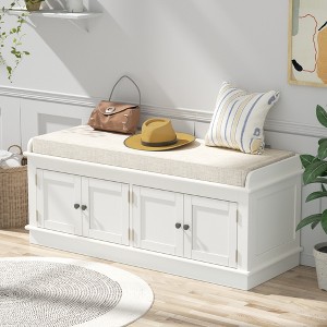 Storage bench w/4 Doors and Adjustable Shelves,ShoeBench w/Removable Cushion & Seating for Entryway Living Room Hallway Bedroom - 1 of 4